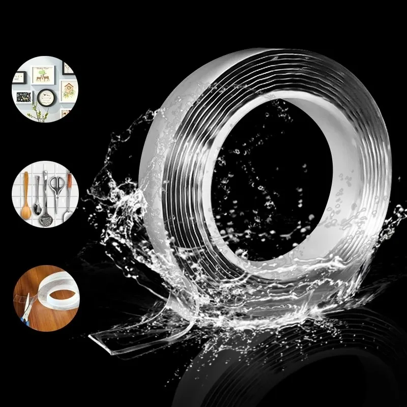 

2 Pieces 2mm×1cm×1m Nano Tape Double-sided Tape Reusable Waterproof Tape Cleanable Reusable Traceless Self-adhesive