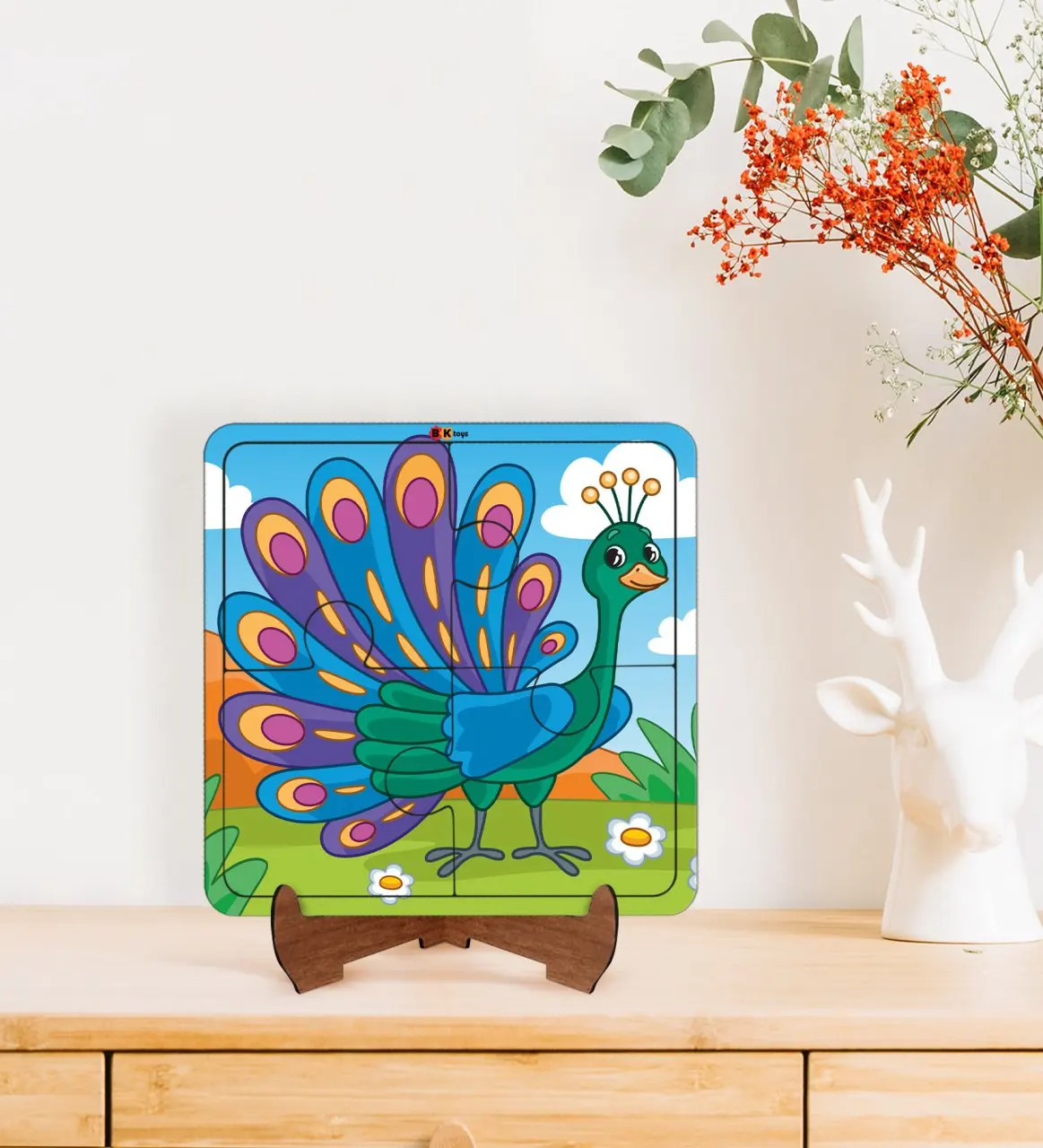 

BK Toys Children For 2 si Educational-Tutorial Wooden 4 in 1 Piece Jigsaw Puzzle Frame Model 24