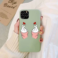 love on the finger kpop heart phone case soft solid color for iphone 11 12 13 mini pro xs max 8 7 6 6s plus x xr