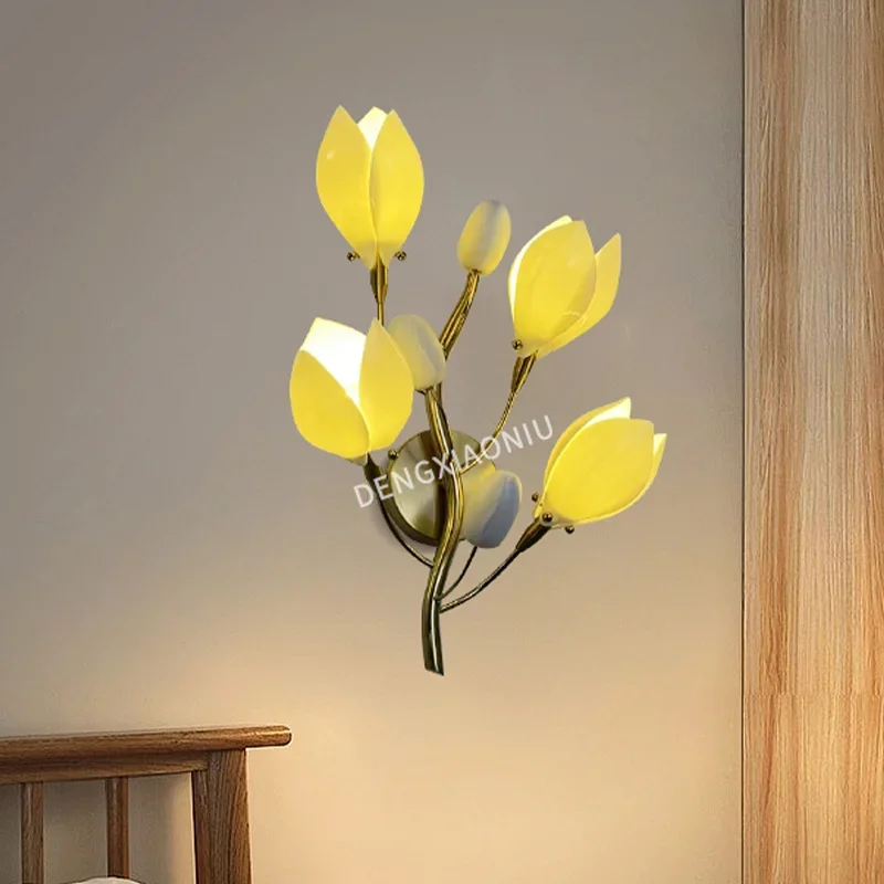 Modern Ceramic Flowers Wall Sconce Lamp dining room lighting ounted Light Interior Design Classical Elegant Living Room