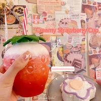mushrooms garden kawaii strawberry straw cup summer cartoon plastic cup lovely girl student portable water cup water bottle