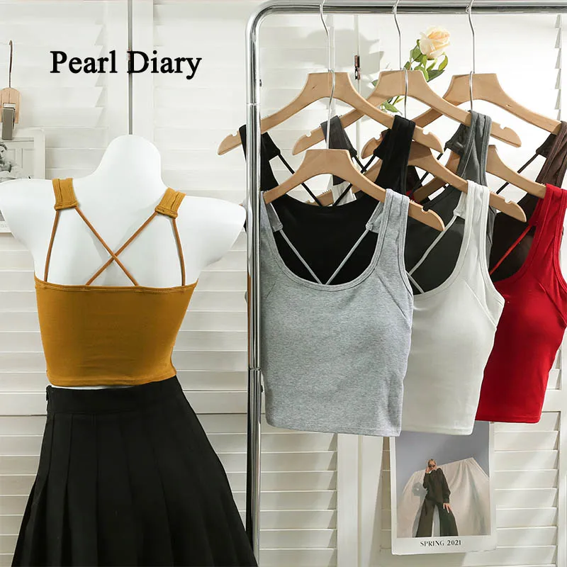 

Pearl Diary Summer Sexy Corset Tops Solid Crop Top Women's Black Basic Sleeveless Camisole Woman Clothes All-Match Knitting Top