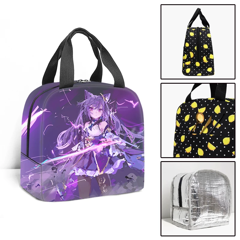 Game Printed Insulated Lunch Bags Genshin Impact Boys Girls Kids Food Case Cooler Warm Bento Box Student Lunch Bag for School