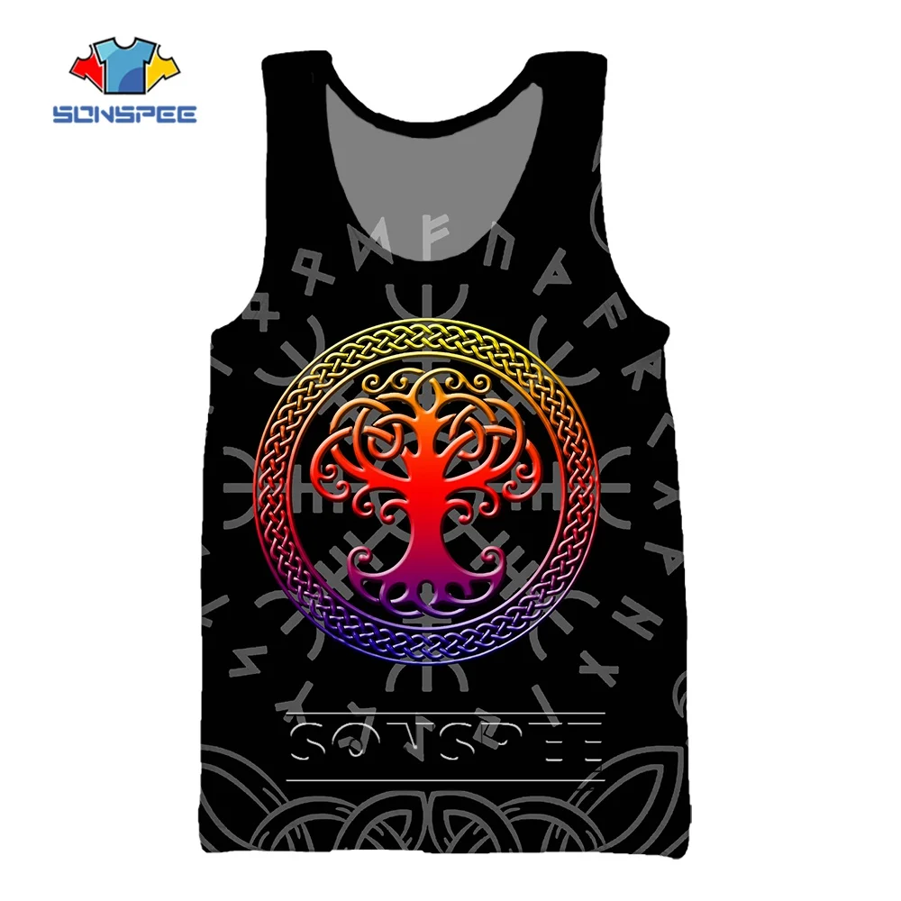 

SONSPEE Black Viking Pattern 3D Printing Hip Hop Tank Top New Vikingar Pattern Summer Cool Sports Sleeveless Oversize Beach Vest
