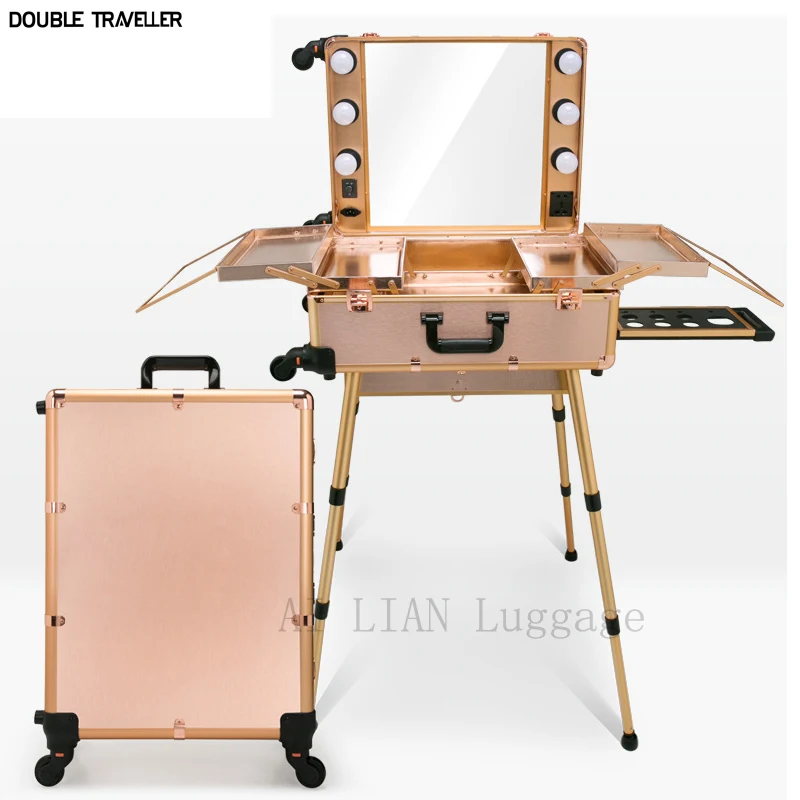 

New Trolley cosmetic case Rolling luggage Makeup Toolbox,Detachable Foldable Beauty Box dressing table suitcase bag Professional