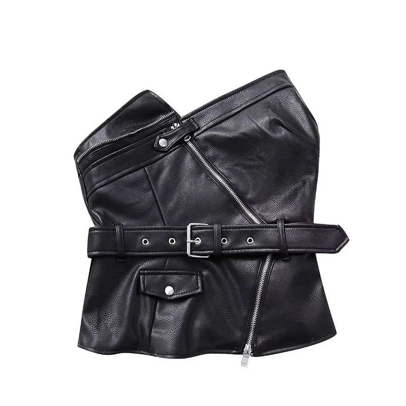 

Новый женский Асимметричный топ из искусственной кожи без бретелек