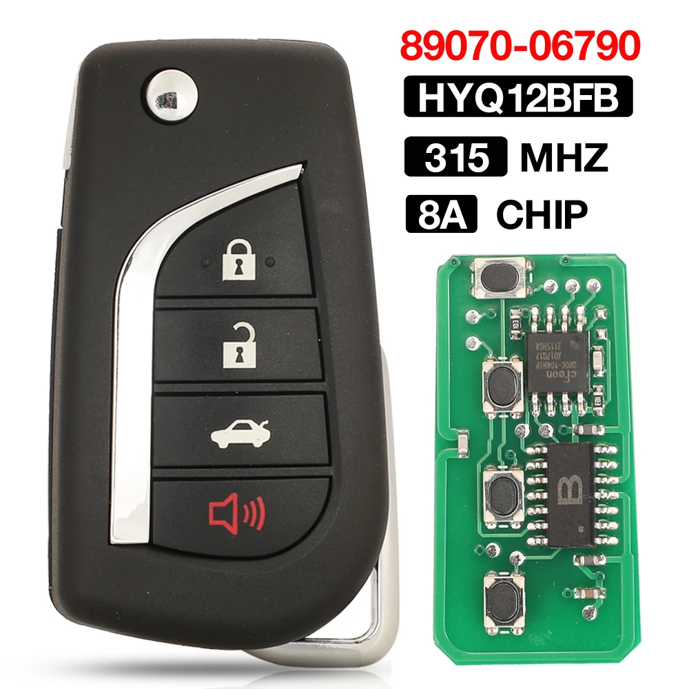 

jingyuqin 4 Button HYQ12BFB 315MHz 8A Chip 89070-06790 Filp Remote Control Car Key For Toyota Camry 2018-2020 With TOY48 Blade