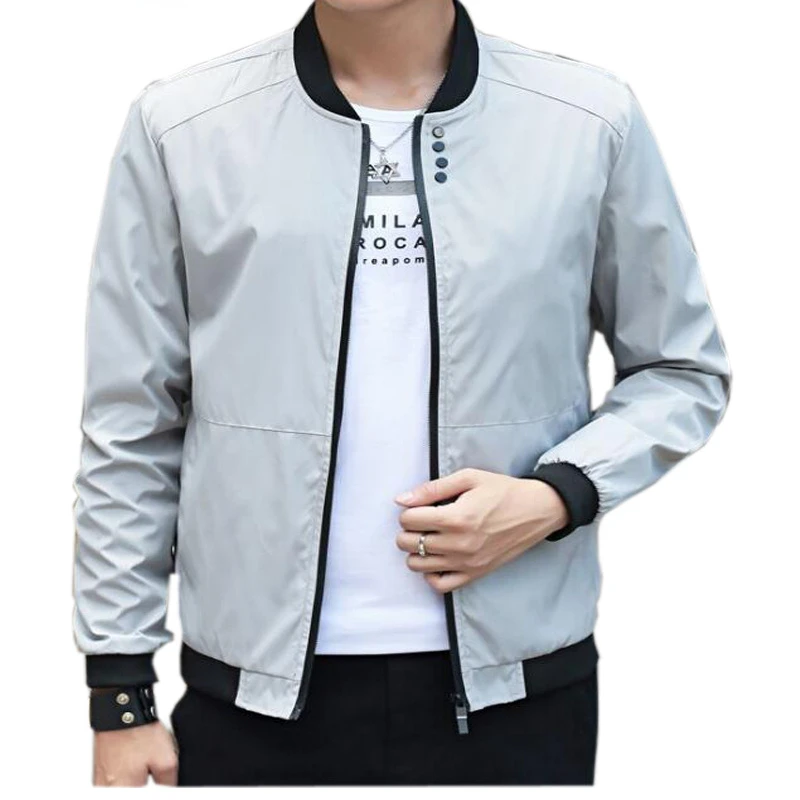 

2021 Men Autumn Fashion Stand Collar Slim Thin Jackets Korean Casual Solid Color Coat Male Corda Vento Masculino Plus Size