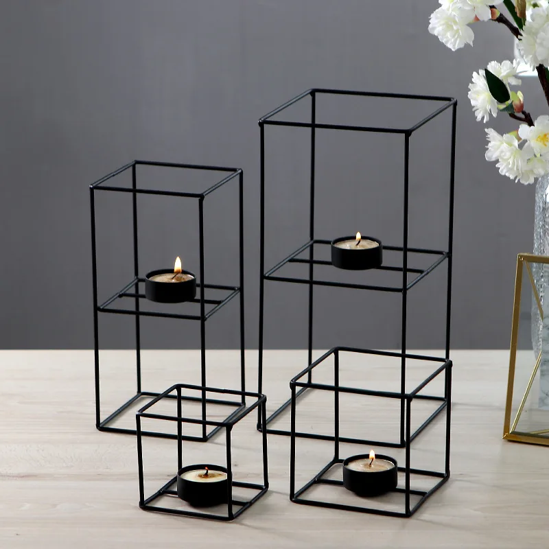 

Metal Candlestick Holder Creative European Home Decor Geometric Candle Holder Decoration Props Square Candeleros Para Velas A