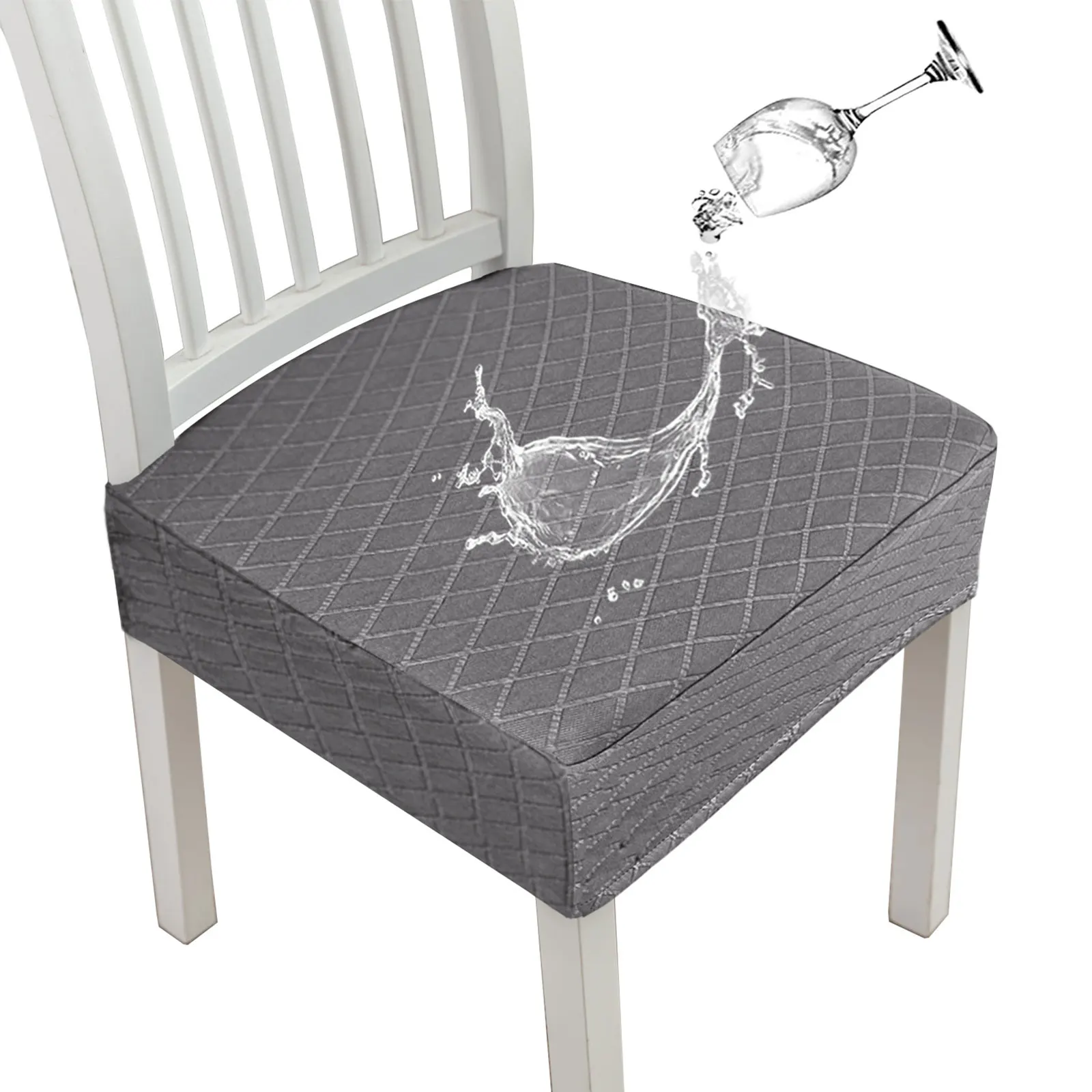 

Lzyoehin Waterproof Dining Chair Seat Covers Stretch Jacquard Chair Slipcover, Set of 4, Gray