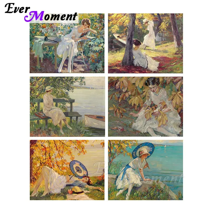 Фото Алмазная мозаика Ever Moment, алмазная вышивка, пейзаж, леди озера, полная квадратная дрель из смолы, украшение на стену, подарок ASF2396 №1