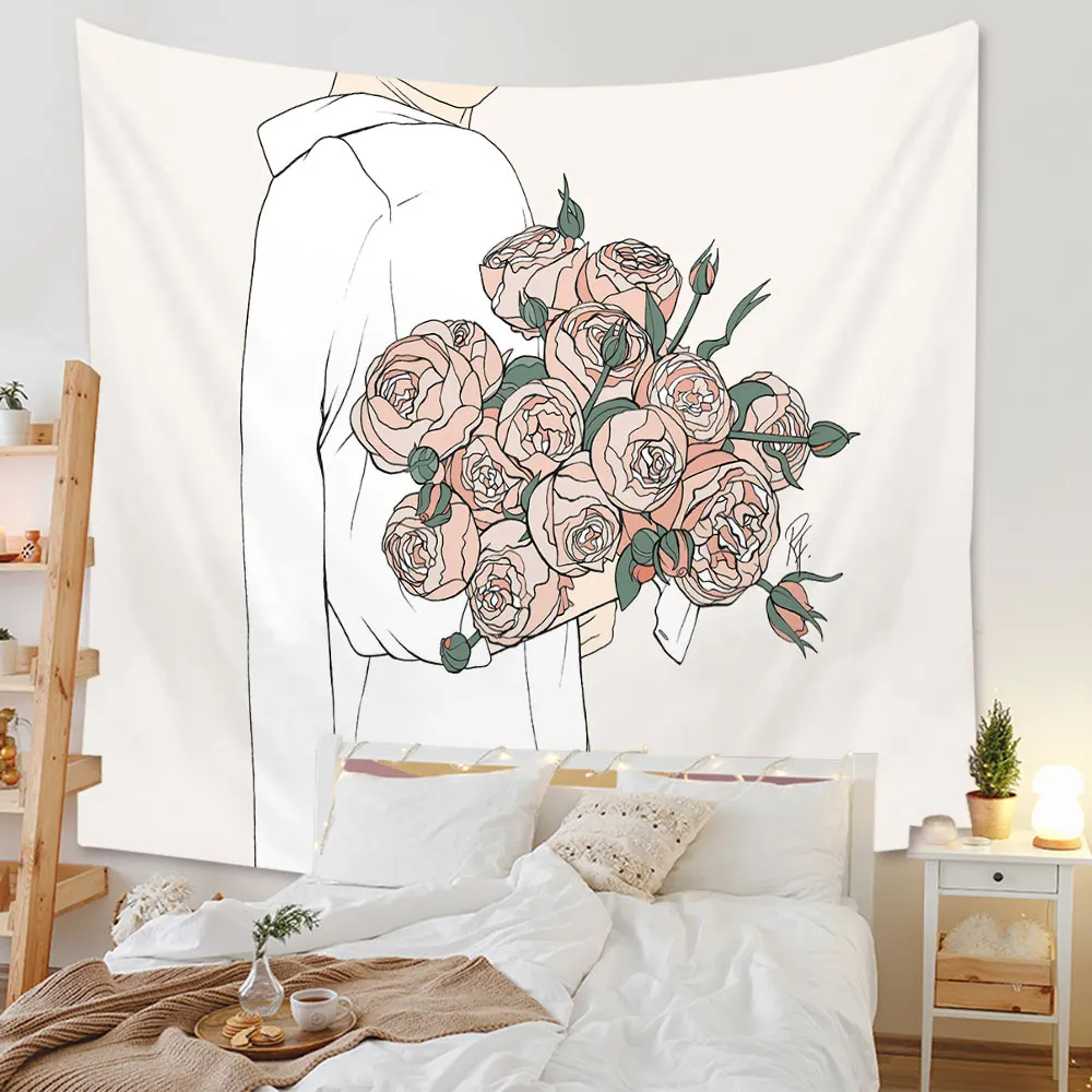

Pink Boy Floral Tapestry HippieWall Hanging Boho Tapestry Backdrop Ceiling Art Wall Carpet Home Decor For Living Room Bedroom
