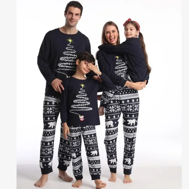 Family Christmas Pajamas Set for Dad Mom Children Matching Outfits Sleepwear Red Navy Tops Pants Rompers Xmas Gifts C2445