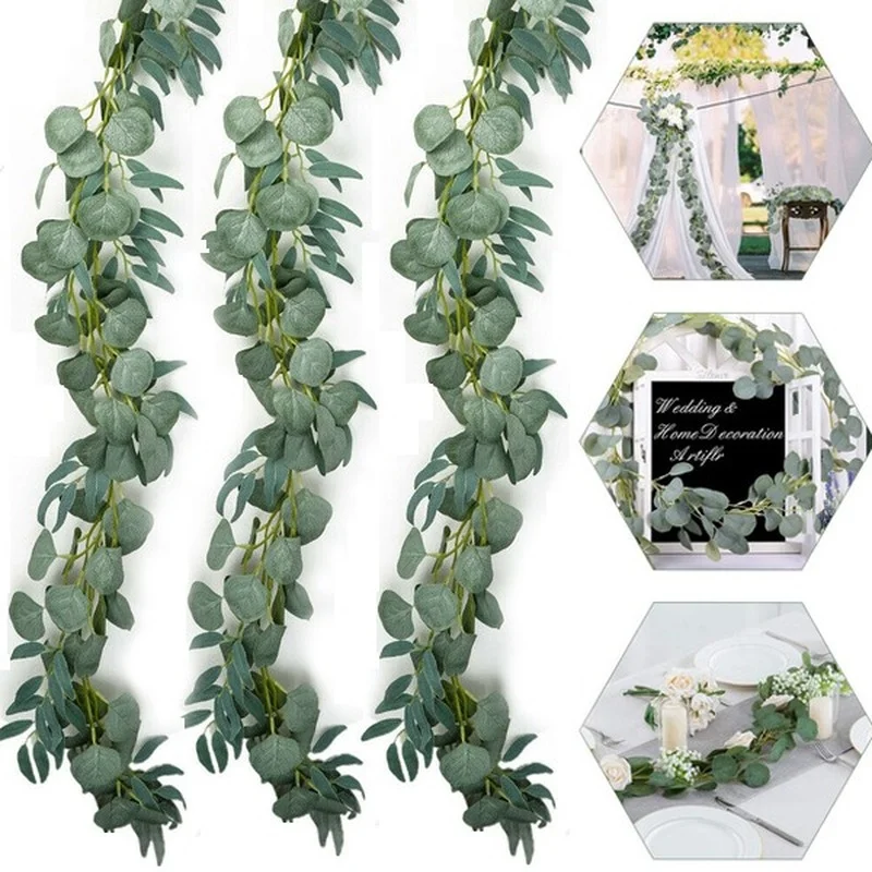 

Artificial Green Eucalyptus Garland Leaves Vine Fake Vines Rattan Artificial Plants Ivy Wreath Wall Decor Wedding Decoration
