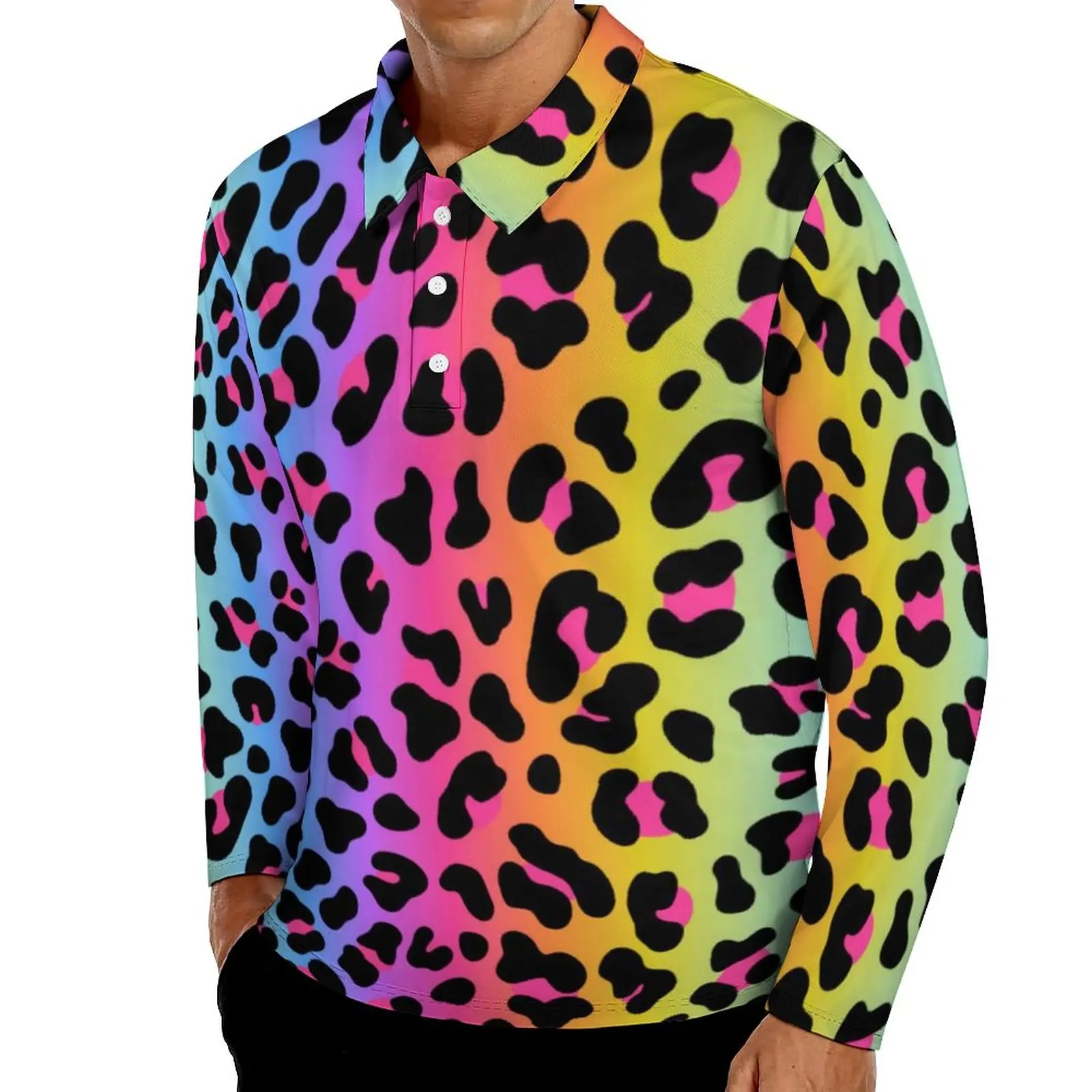 

Повседневные рубашки-поло с радужным леопардовым принтом, футболки с анимационным принтом, рубашка на заказ, Повседневная Уличная Одежда б...