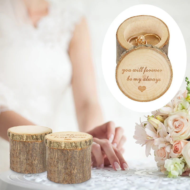 

1pc Personalized Wedding Ring Box Printed Rustic Engraved Proposal Ring Holder Valentines Day Party Anniversary Gift Jewelry Box