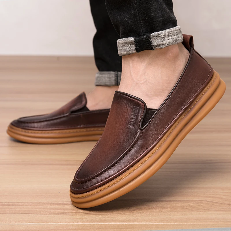 

2023 New Business Loafers Fashion Men's Dress Shoes Genuine Leather Flat Man Wedding Shoe Platform Loafer Moccasin Men Zapatos
