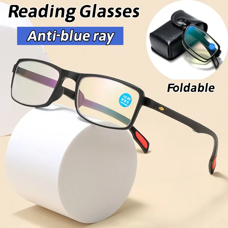 

Men Women TR90 Foldable Reading Glasses Anti-blue Light Portable Presbyopia Eyewear Ultralight Farsight Eyeglasses with Case