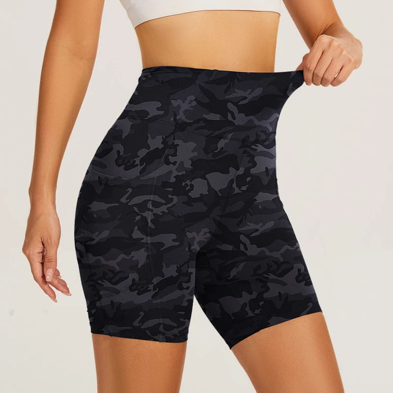 SEVENPALMS Women High Waist Camouflage Yoga Shorts Summer Casual Fitness With Pocket Women Pants Running Sports Gym Clothing