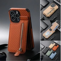 zipper wallet flip card slot stand case for iphone 13 mini 11 12 pro max xr x xs max 7 8 plus carbon fiber lens protective cover