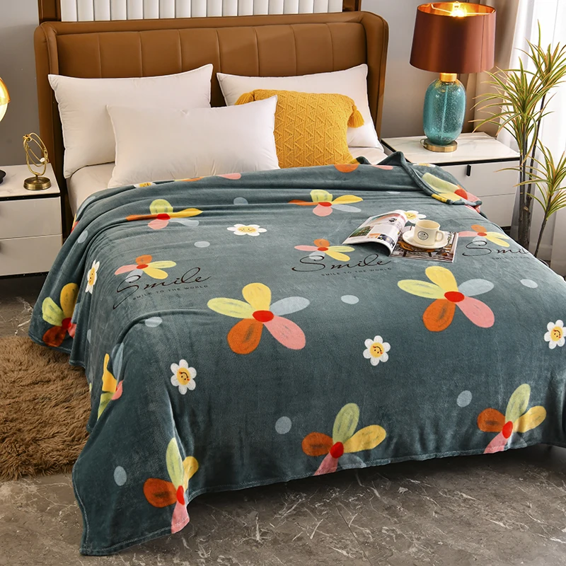 

Printed Soft Blanket Flannel Single Layer Blankets for Beds Soft Warm Coral Fleece Throw Blanket Bedspreads Home Bedding