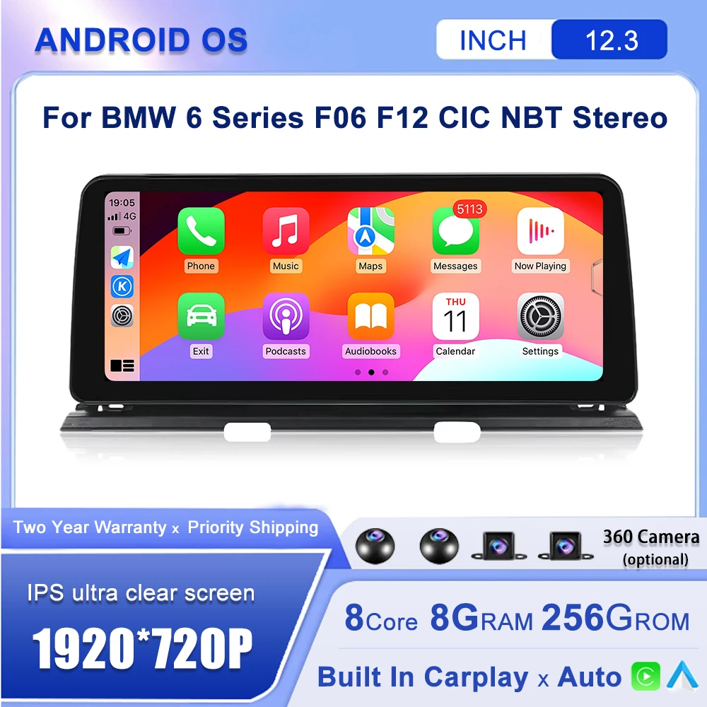 CarPlay Auto 12 3-дюймовый Android 14 для BMW 6 серии F06 F12 CIC NBT Стерео Автомобильный плеер