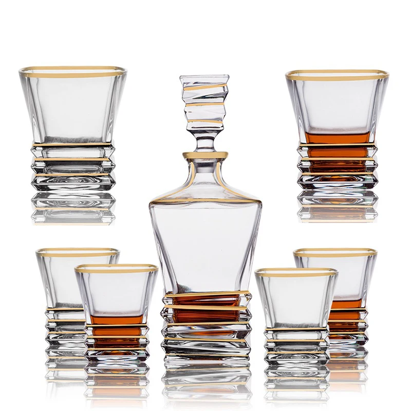 

novelty home bar Crystal glass 7 Pcs Whiskey Decanter Set with 6 Pcs old fashioned glass for Liquor Scotch Bourbon 220408-10