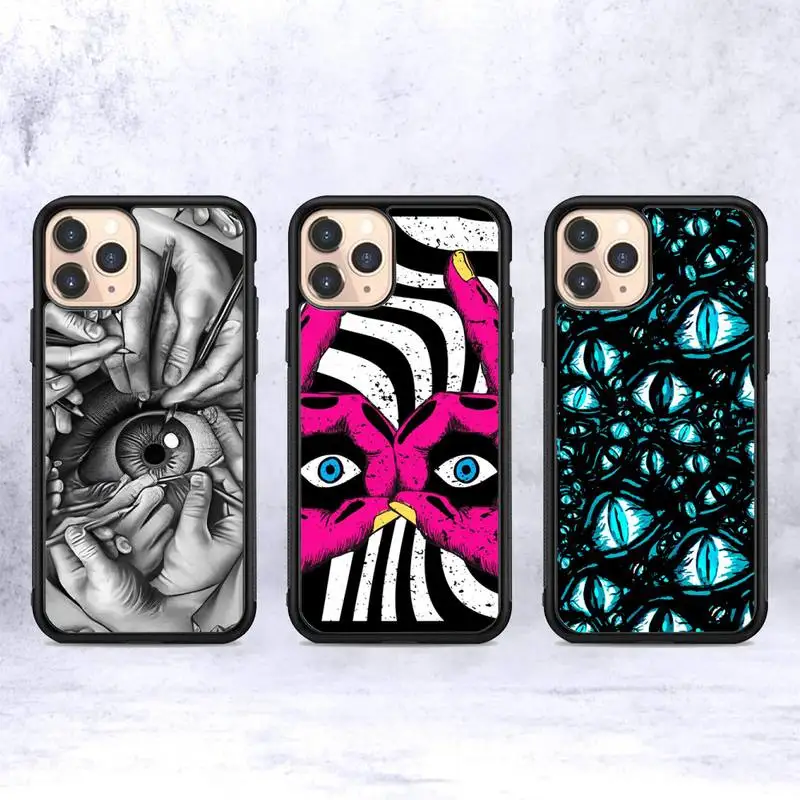 

Psychous horror eye pattern Phone Case Silicone PC+TPU Case for iPhone 11 12 13 Pro Max 8 7 6 Plus X SE XR Hard Fundas