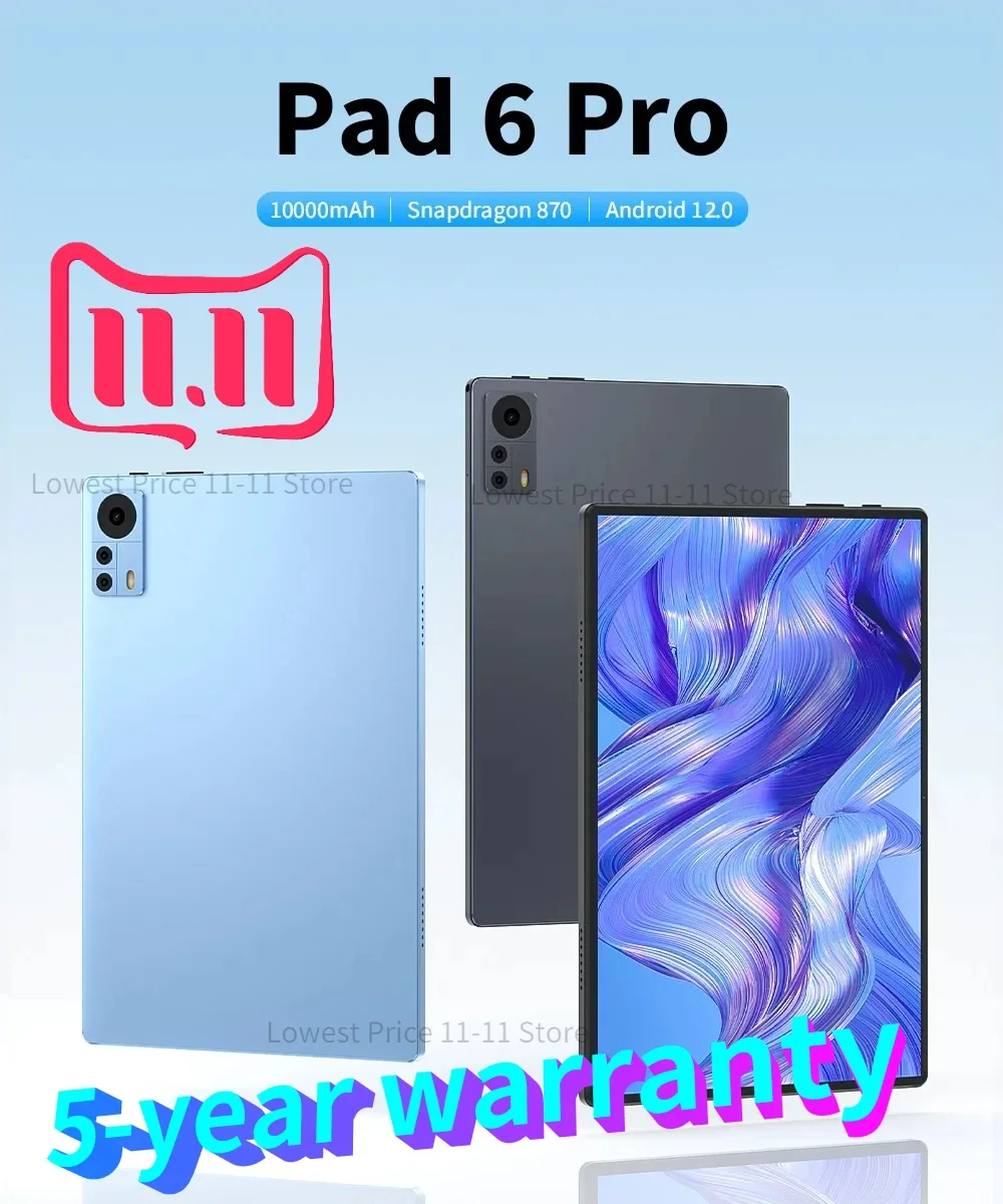 

2023 Pad 6 Pro Tablet Android 12 11Inch Snapdragon 870 IPS Display Tablet 12GB 512GB Tablets PC Global Version 5G WIFI Pad 6 Pro