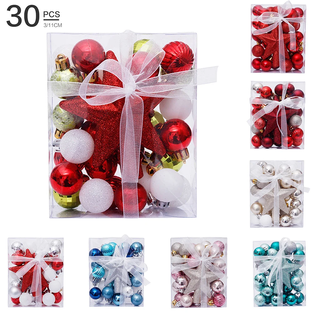 

30PCS 3cm Christmas Ball Ornaments Xmas Tree Hanging Pendants For Holiday Wedding Party Decorations 2023 New Year Gift