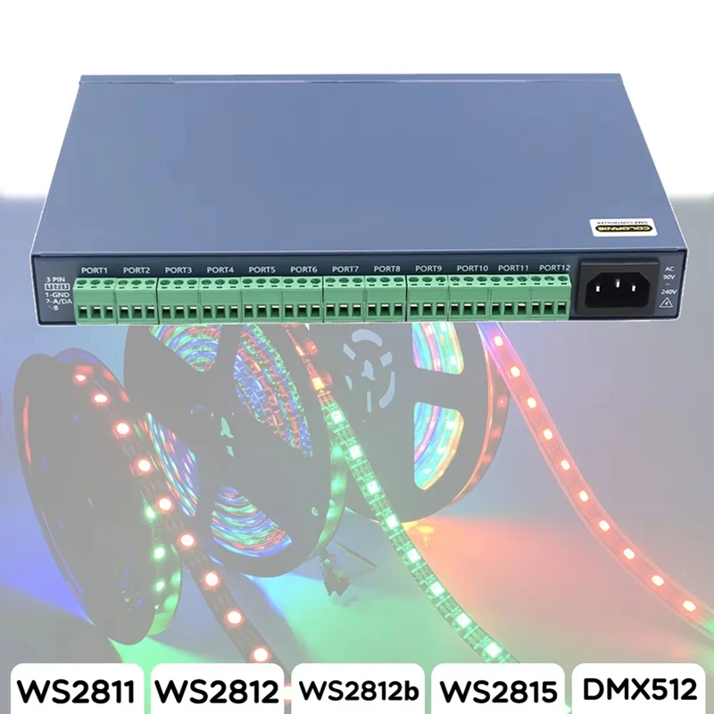 Фото Контроллер цвета 12 портов Resolume Artnet-SPI для светодиодных лент WS2811 WS2812 WS2815 DMX512, вилка US - DT30 №3