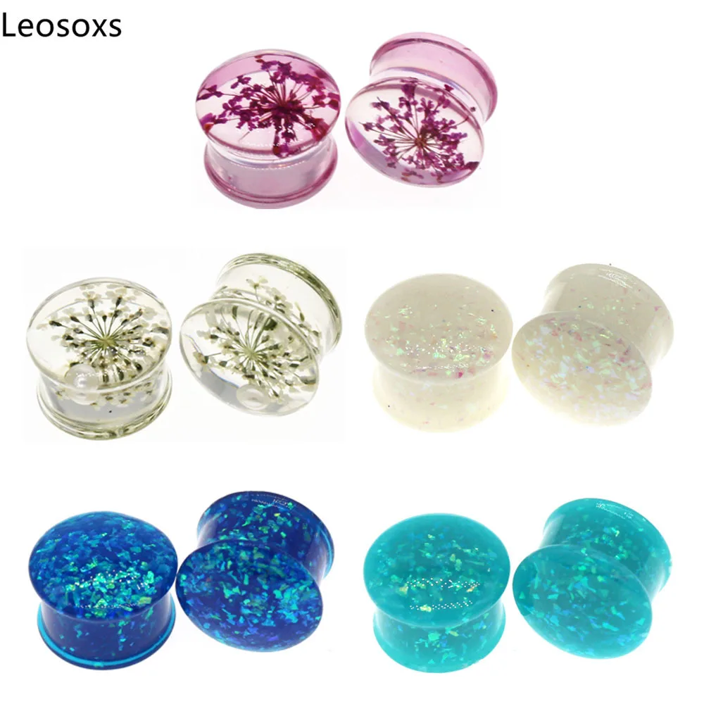 

Leosoxs 1 Pair Flower Ear Plugs Tunnels Ear Piercings Acrylic Earring Expander Gauges Double Flare Body Piercing Jewelry New