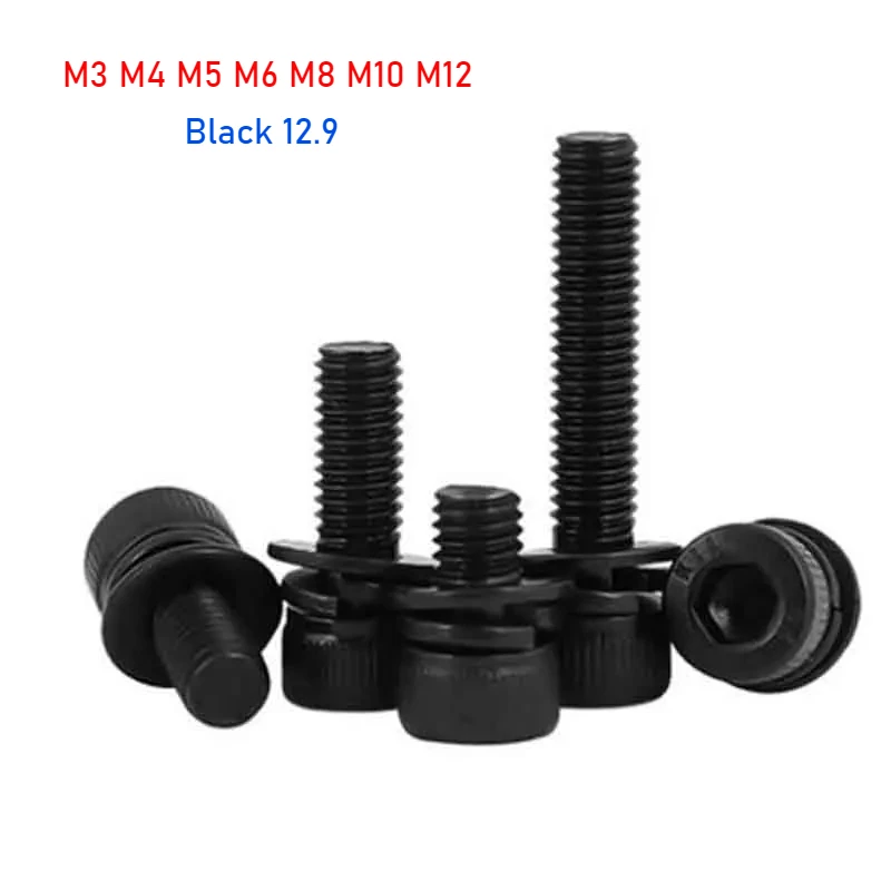 Черные 12,9 винты с шестигранным отверстием и крышкой с цилиндрической головкой, комбинированные болты, Винты с цилиндрической головкой