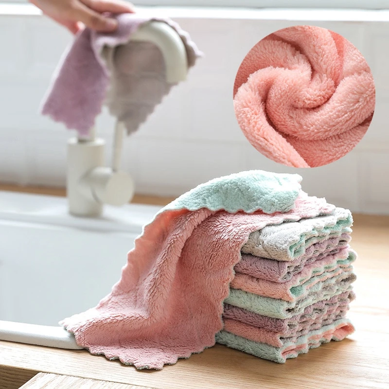 

1pc Rag Cleaning Cloth Super Absorbent Microfiber Kitchen Dish Washing Dishcloth Double Side Tableware Household Cleaning Towel