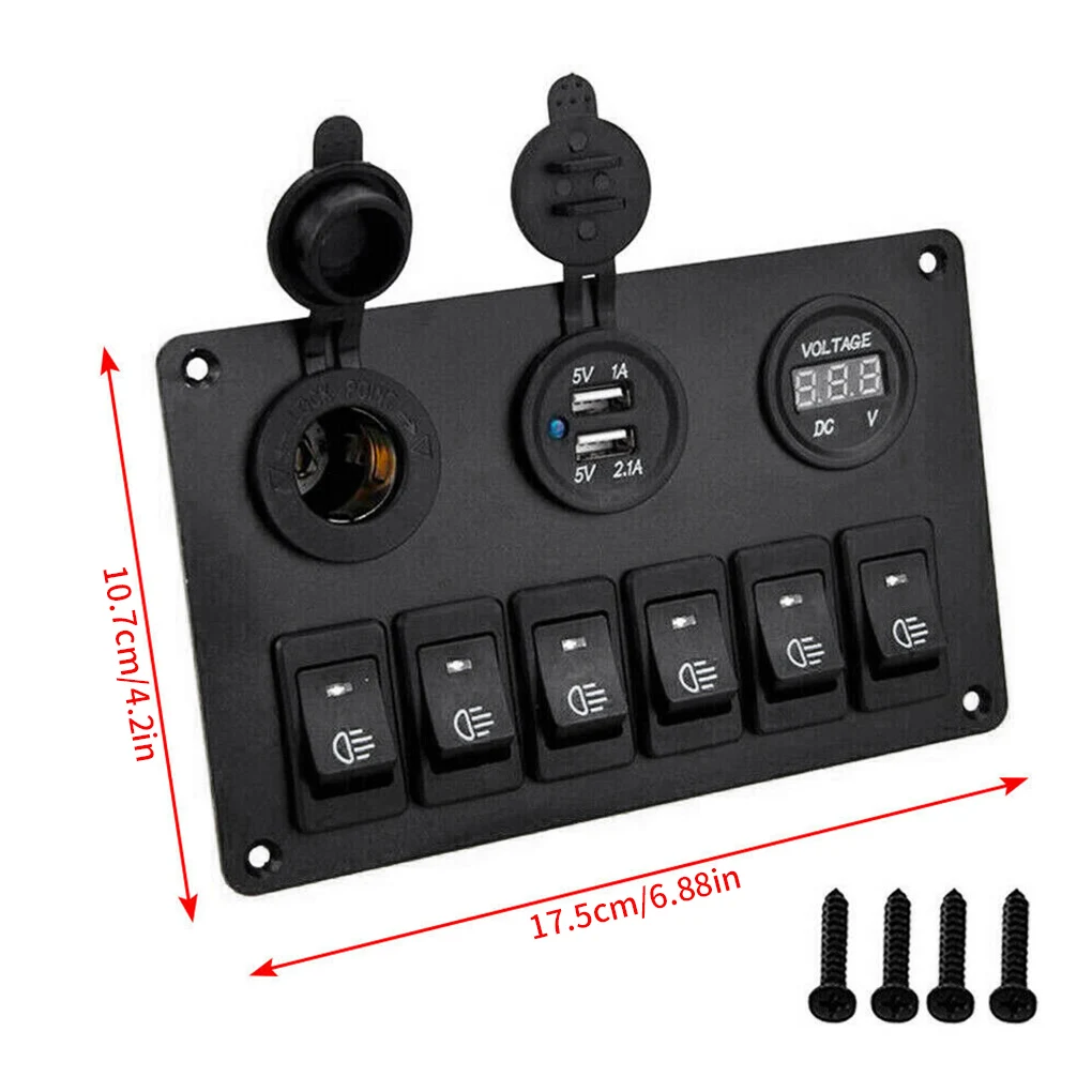 

Digital Voltmeter Dual USB Port 12V Outlet Combination Waterproof for Car Marine Ship LED Toggle Rocker Switch Panel
