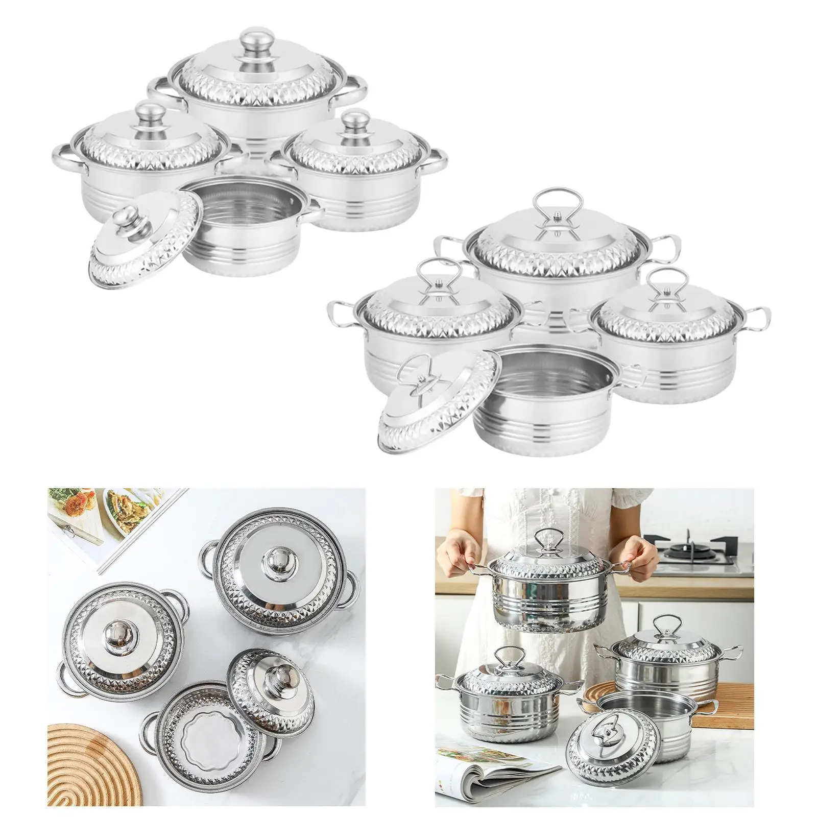 4Pcs Sauce Pan Easy to Clean Silver Stock Pot for Pasta Gravies Boiling Milk