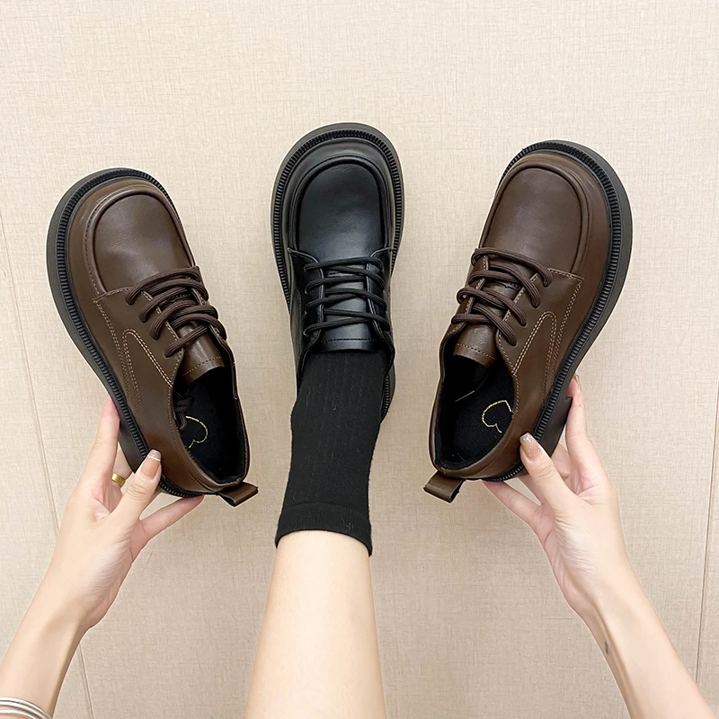 Korean Shoes Shallow Mouth Oxford Women's British Mix and Match Women's Shoes Spring Round Toe Casual Sports Shoes 2023