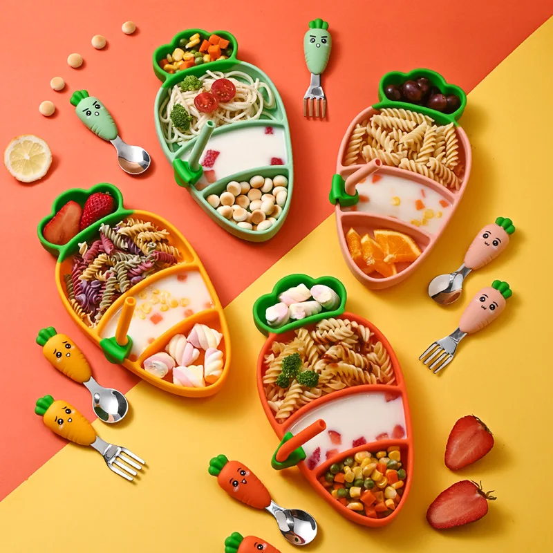 

Новая силиконовая тарелка с репой, детская чаша на присоске, детская посуда, миска для дополнительного питания для малышей, разделенный поднос