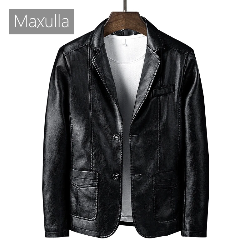 

Maxulla Men's Leather Jacket Casual Mens Fleece Warm Motorcycle Jackets Fashion Male Outwear Windbreaker PU Biker Coats Clothing