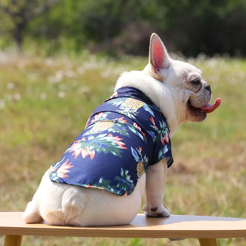 

Large and Small Dog Clothes Beach Pineapple Dog Shirt French Bulldog Golden Retriever Spring and Summer Pet Clothes Dog Supplies