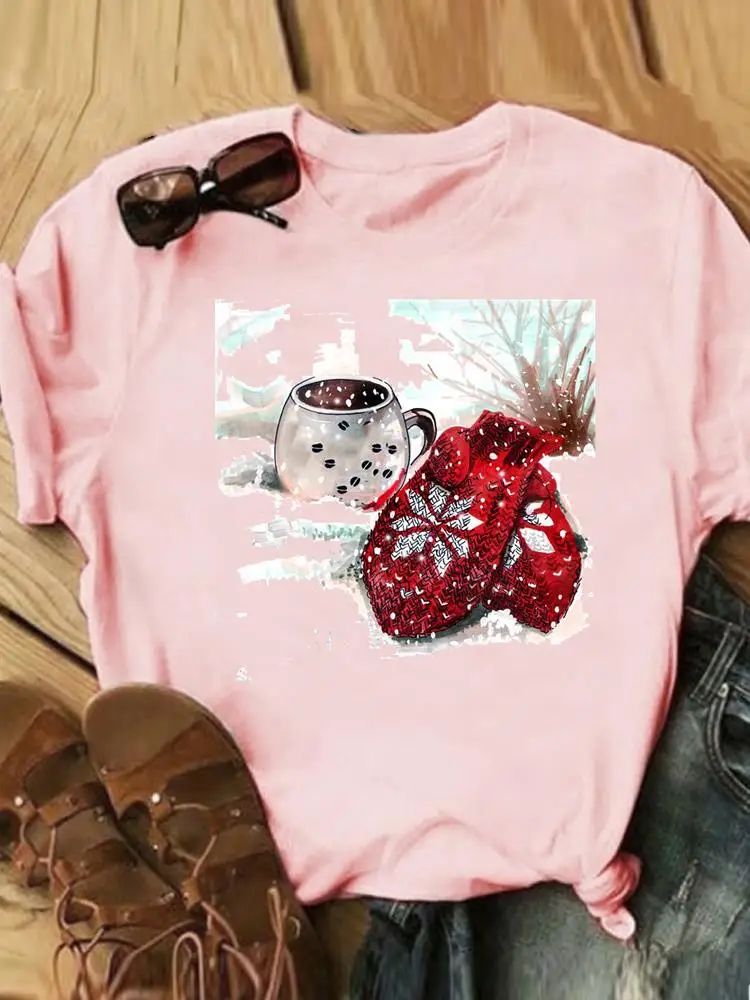 

Зимняя мультяшная трендовая Рождественская одежда, футболка с графическим принтом, праздничная модная женская Повседневная футболка на но...