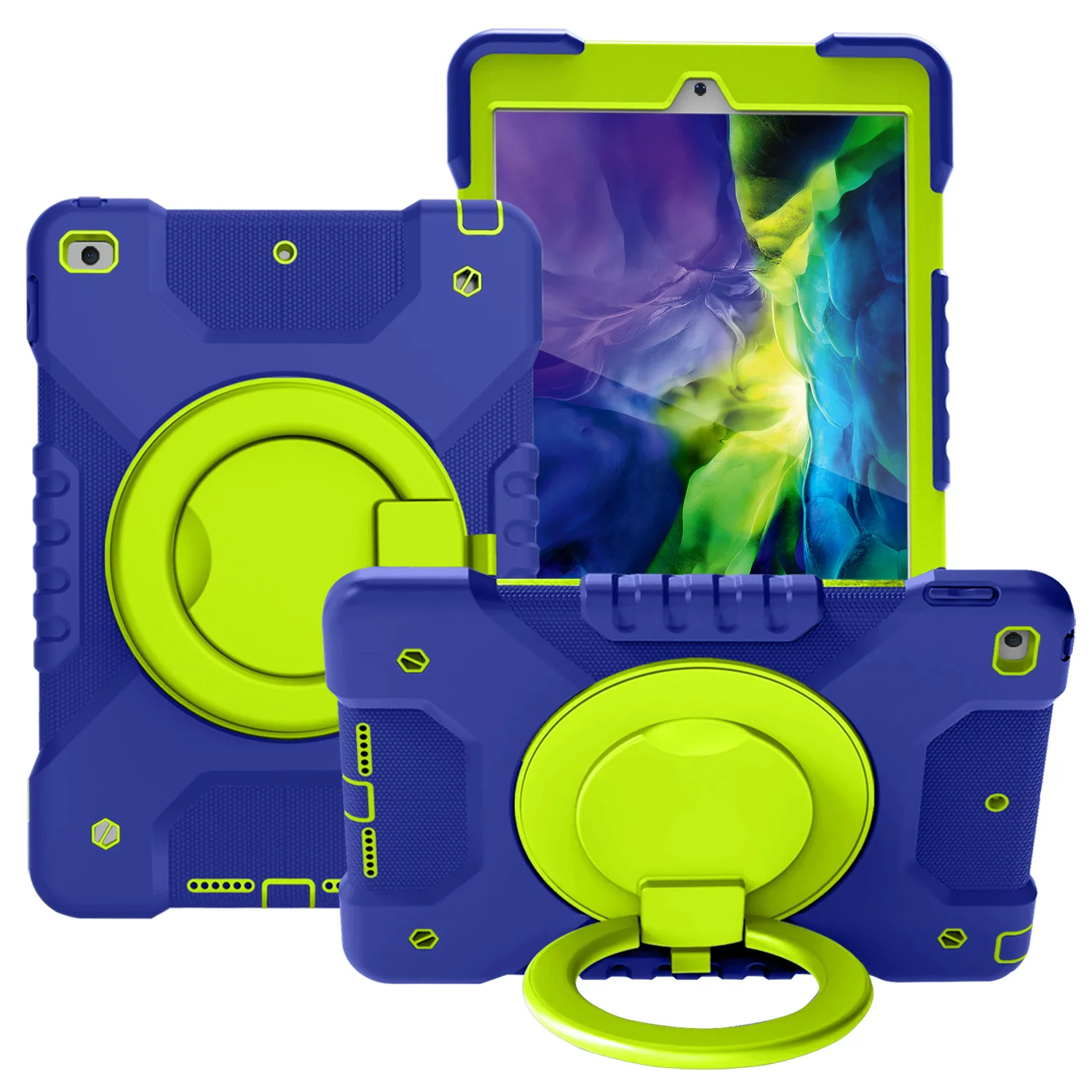 

Tablet Case For Apple Ipad 10.2 8th A2270 A2428 7th A2197 A2198 Ring Grip Bracket 360 Rotating PC Silicone Stand Cover