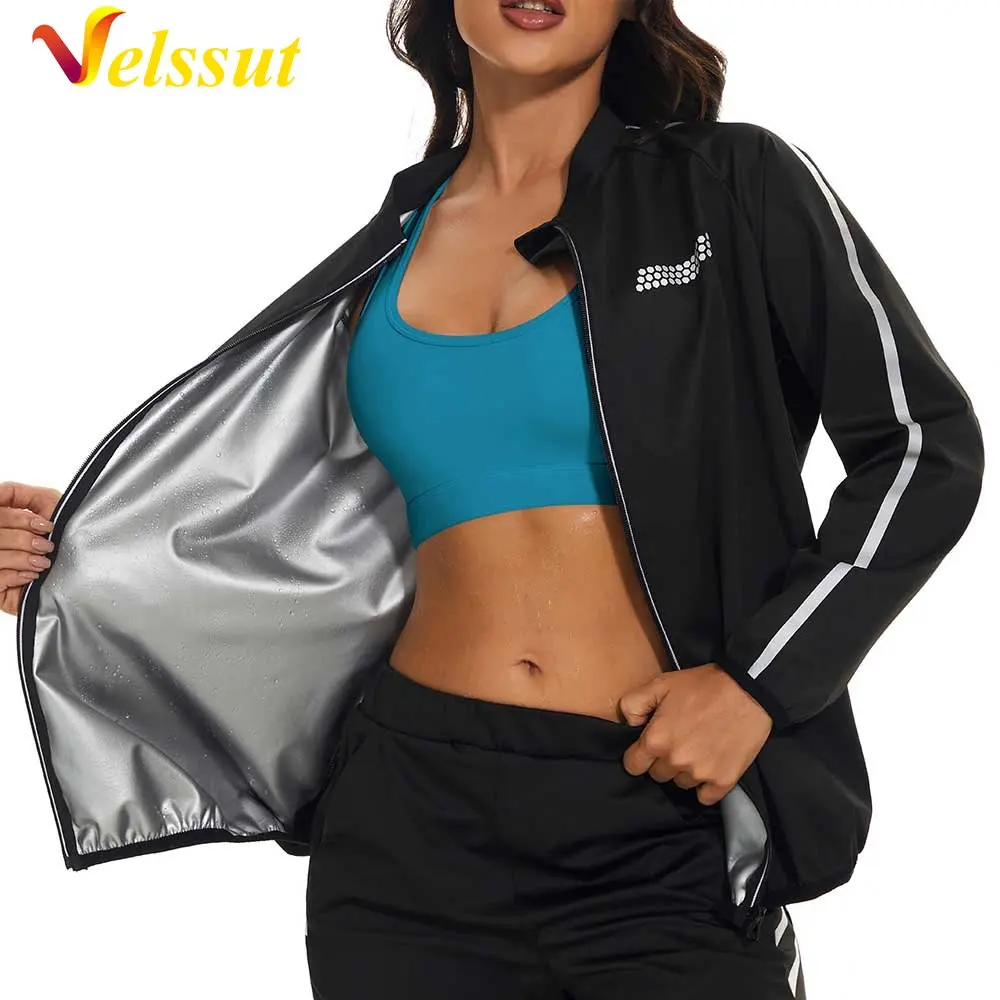 

Velssut Sauna Jacket for Women Sweating Weight Loss Top Slimming Long Sleeves Fitness Body Shaper Fat Burner Workout Yoga Sports