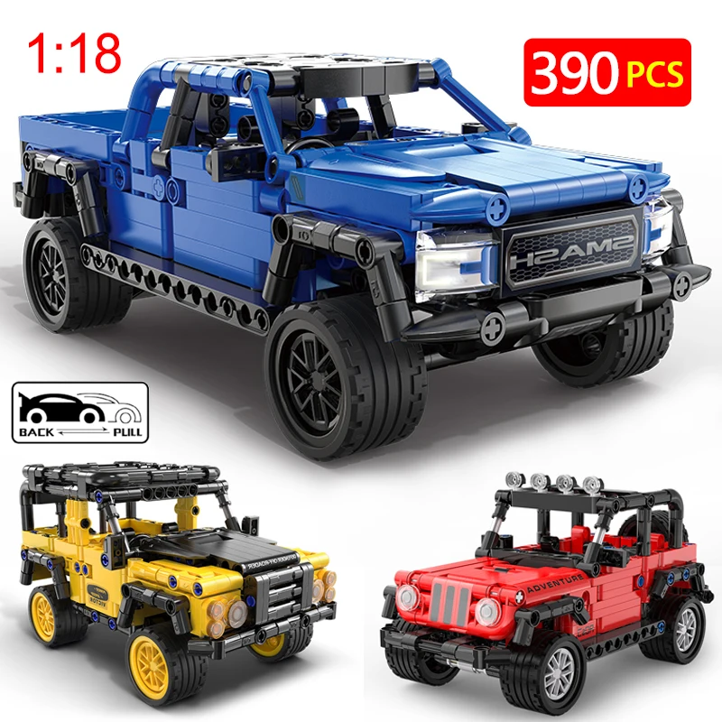 

390 шт. городской внедорожник 1:18 гоночный автомобиль, строительный блок, тяговый скоростной автомобиль, кирпичные игрушки для детей, подарок для мальчиков