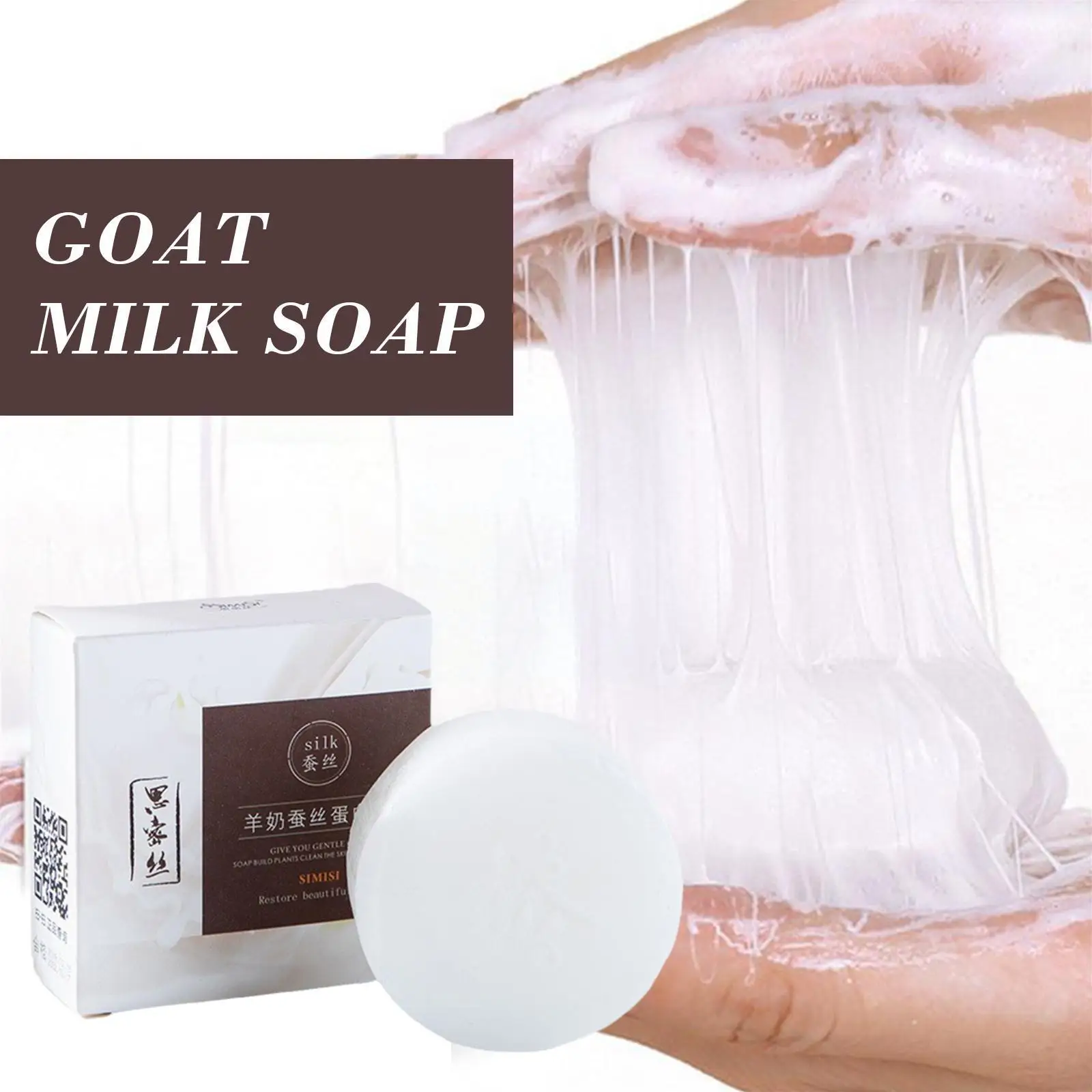 

60g Goat Milk Soap Natural Silk Foam Wash Bath Oil Soap Remove Acne Pimple Blackheads Mites Control Cleaning Nourishing X7O5