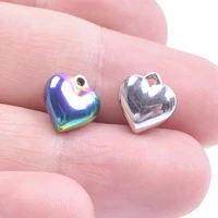 3d stereoscopic love heart rainbowsilver color stainless steel charms pendant jewelry making for couple necklace supplie 5pcs
