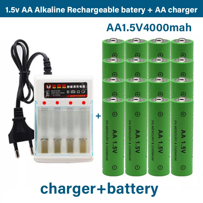 

2022 100% New Brand AA rechargeable battery 4000mAh 1.5v AA Alkaline Rechargeable batery + AA charger