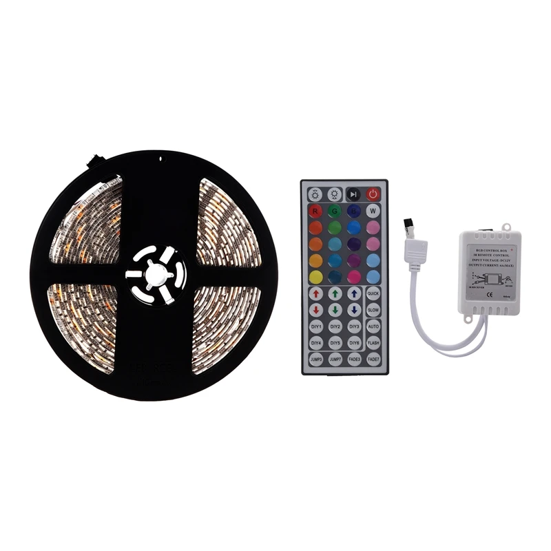 

2 Pcs Accessories: 1 Pcs RGB 5M 5050 LED Strip Light Flexible 300 Leds SMD LED Tape & 1 Pcs 44 Key IR Remote Controller