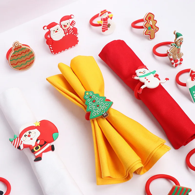 

1PC Christmas Napkin Rings Holders Santa Claus Snowman Wreath Elk Shape Napkin Buckle Merrry Christmas Banquet Home Table Decor