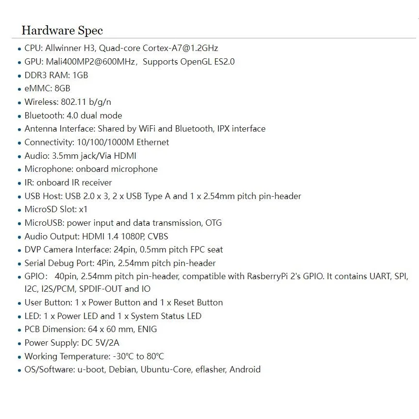 OpenPi Nano M1 Plus (1 ГБ ОЗУ/8 eMMC) AllwinnerH3 Quad Cortex-A7 1 2 ГГц Wi-Fi и BT USB2.0 HDMI OpenWRT Ubuntu Linux Armbia